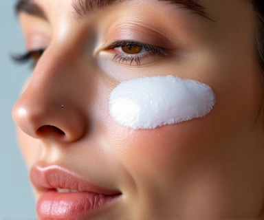 Woman applying hydrating cream to face with radiant skin