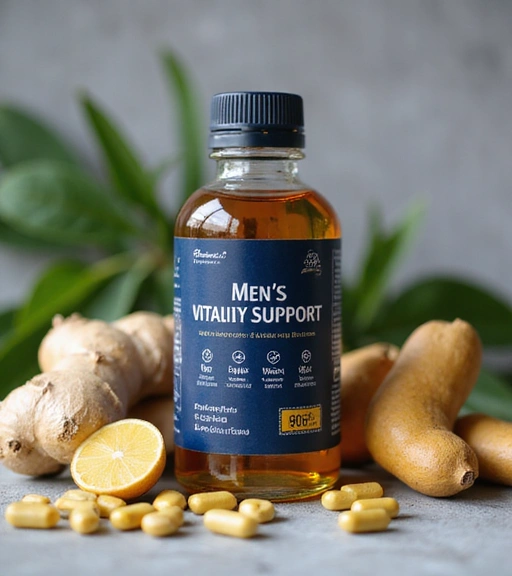 Men's Vitality Support supplement bottle with natural ingredients