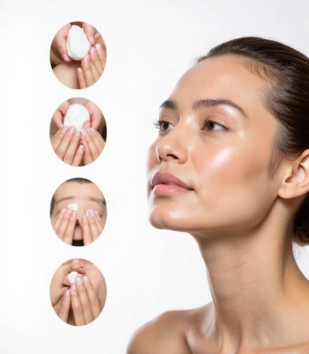 Step-by-step facial care routine showing proper application of anti-aging cream